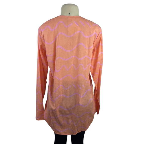 See Design Women’s Coral Long-Sleeve Tunic Blouse With Wave Pattern Sz L - New - Picture 3 of 9